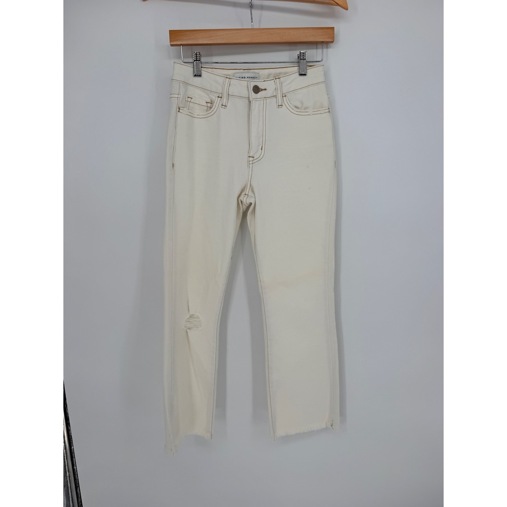 Flying Monkey Straight Leg Jeans‎ 26 Cream Distressed Raw Hem Coastal Boho